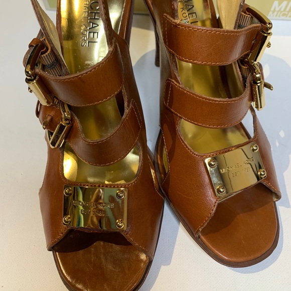Michael Kors Brown Shoes Heel Buckle Open Toe - Picture 10 of 16